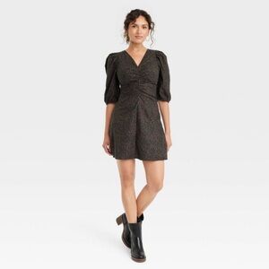 Super flattering Universal Thread Black Dress with ruched animal print pattern